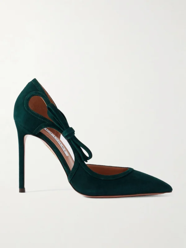 Aquazzura Soave 105 Bow-detailed Cutout Suede Pumps