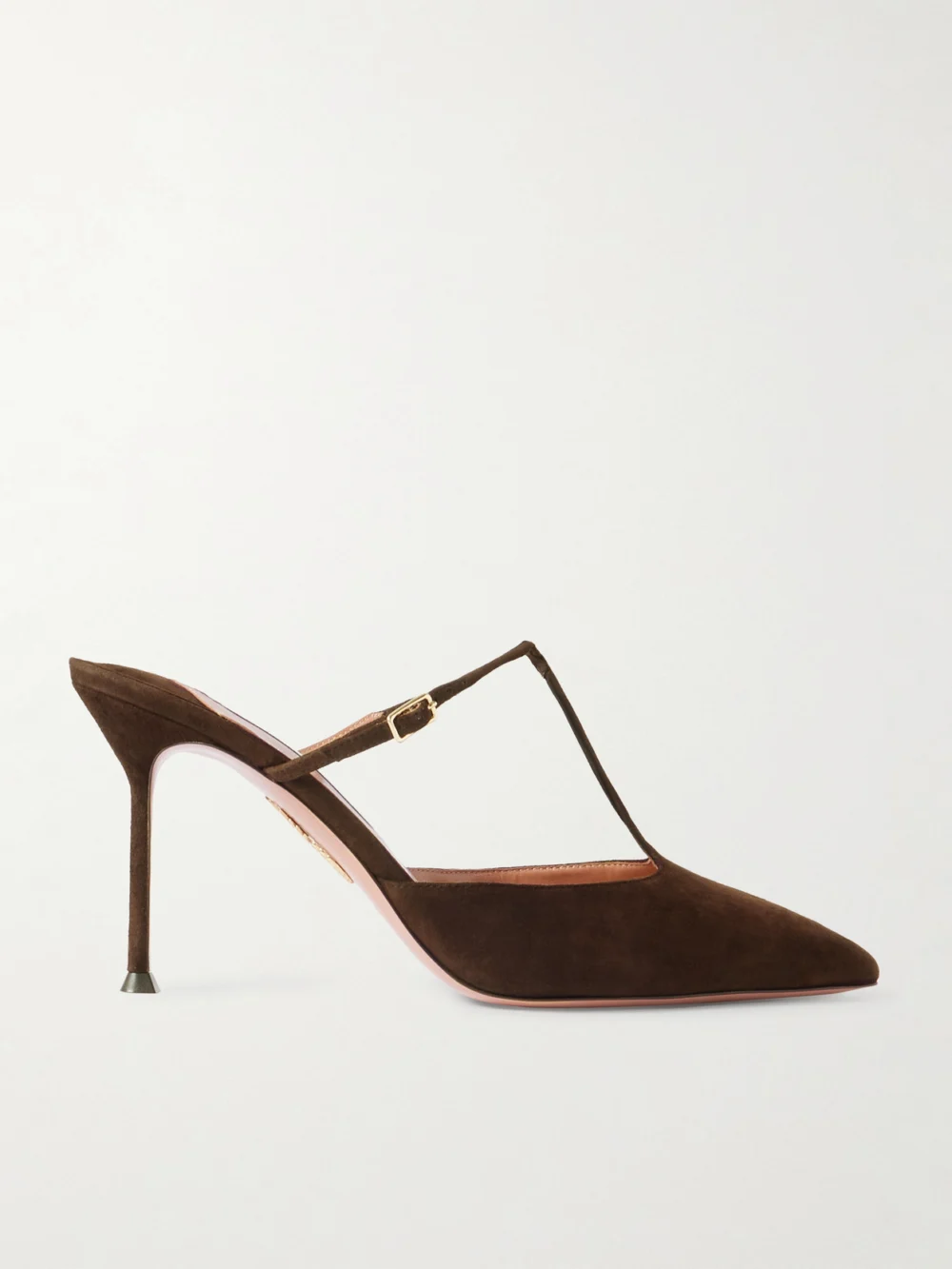 Aquazzura Sorbonne 85 Suede Mules in chocolate