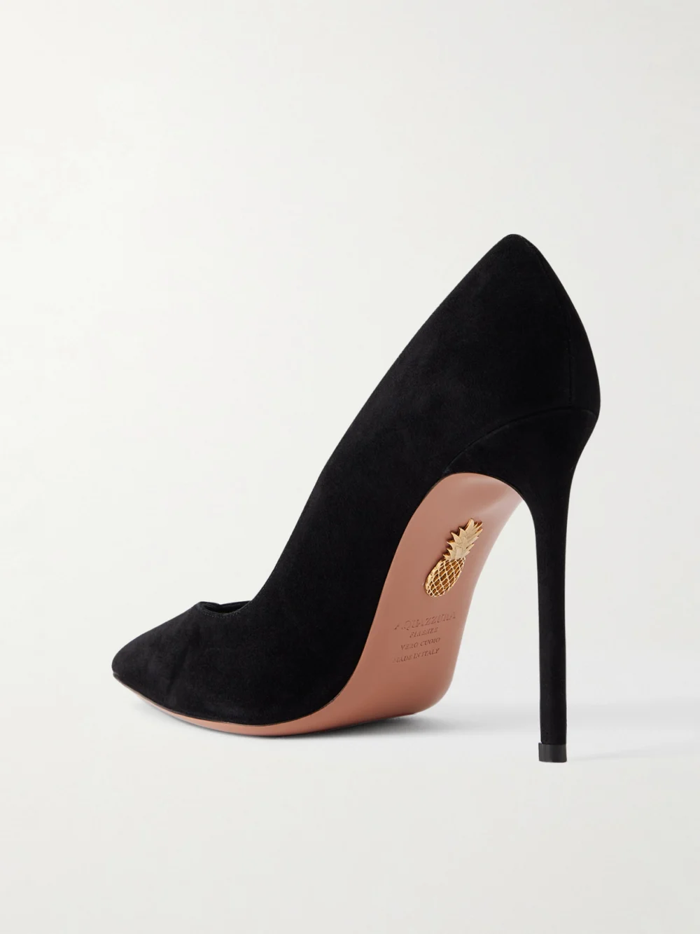 Back view of the Aquazzura Studio 105 Mesh-paneled Suede Pumps