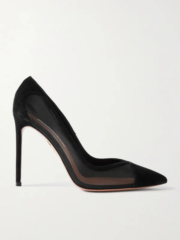 Aquazzura Studio 105 Mesh-paneled Suede Pumps