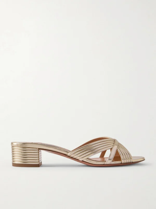 Aquazzura Sundance 35 Metallic Leather Mules