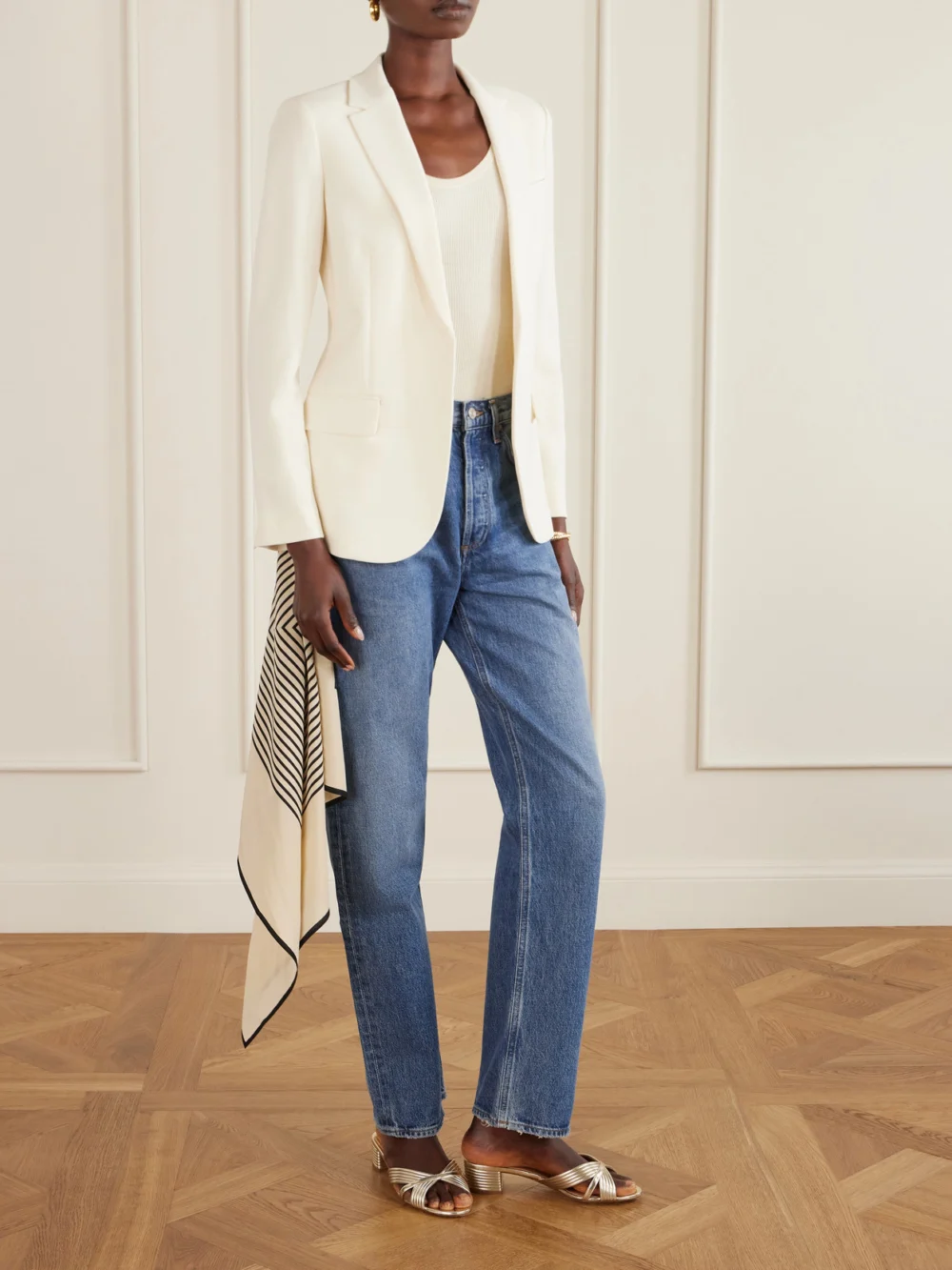 Aquazzura Sundance 35 Metallic Leather Mules, styled view
