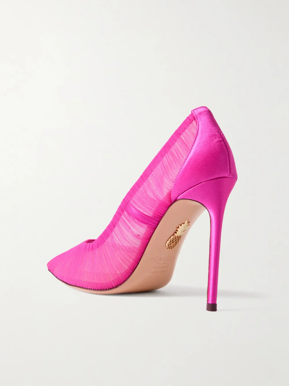 Back view of the Aquazzura Voile 105 Pleated Satin-trimmed Tulle Pumps