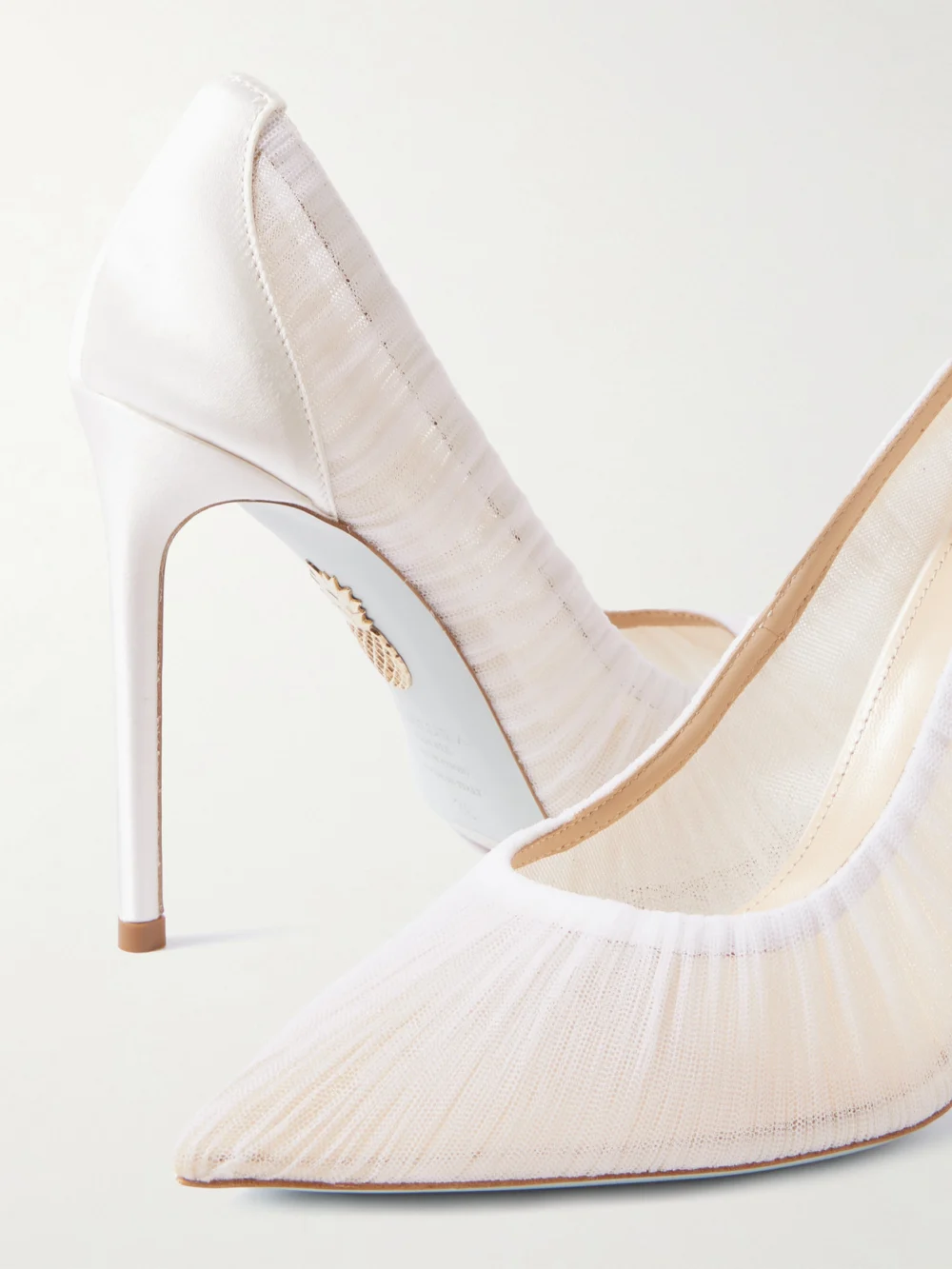 Close-up detail of the Aquazzura Voile 105 Tulle and Satin Pumps