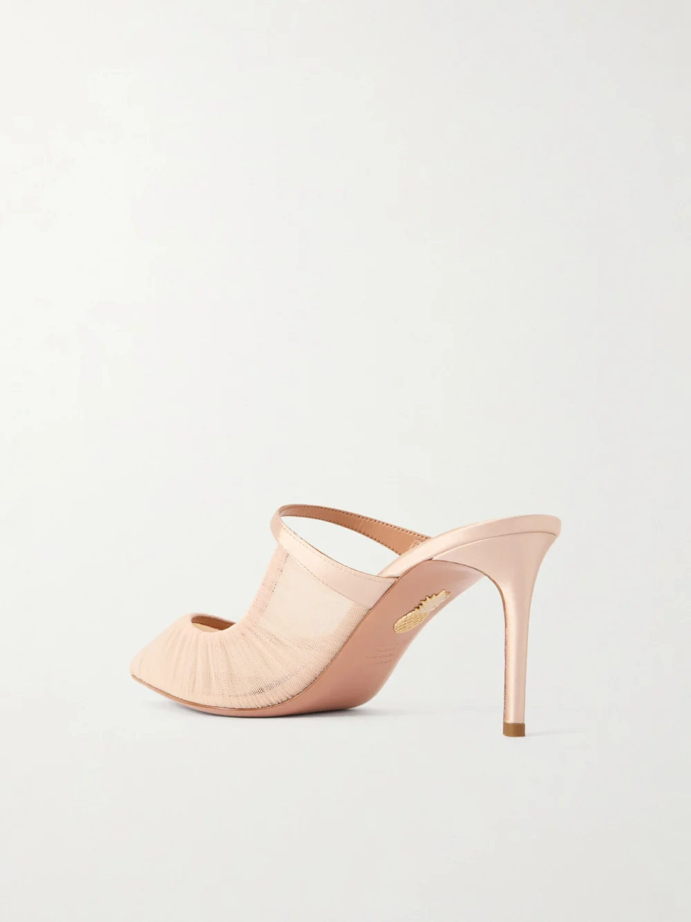 Back view of the Aquazzura Voile 75 Pleated Satin-trimmed Tulle Mules