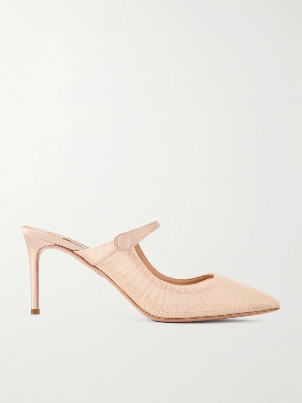 Aquazzura Voile 75 Pleated Satin-trimmed Tulle Mules in baby pink
