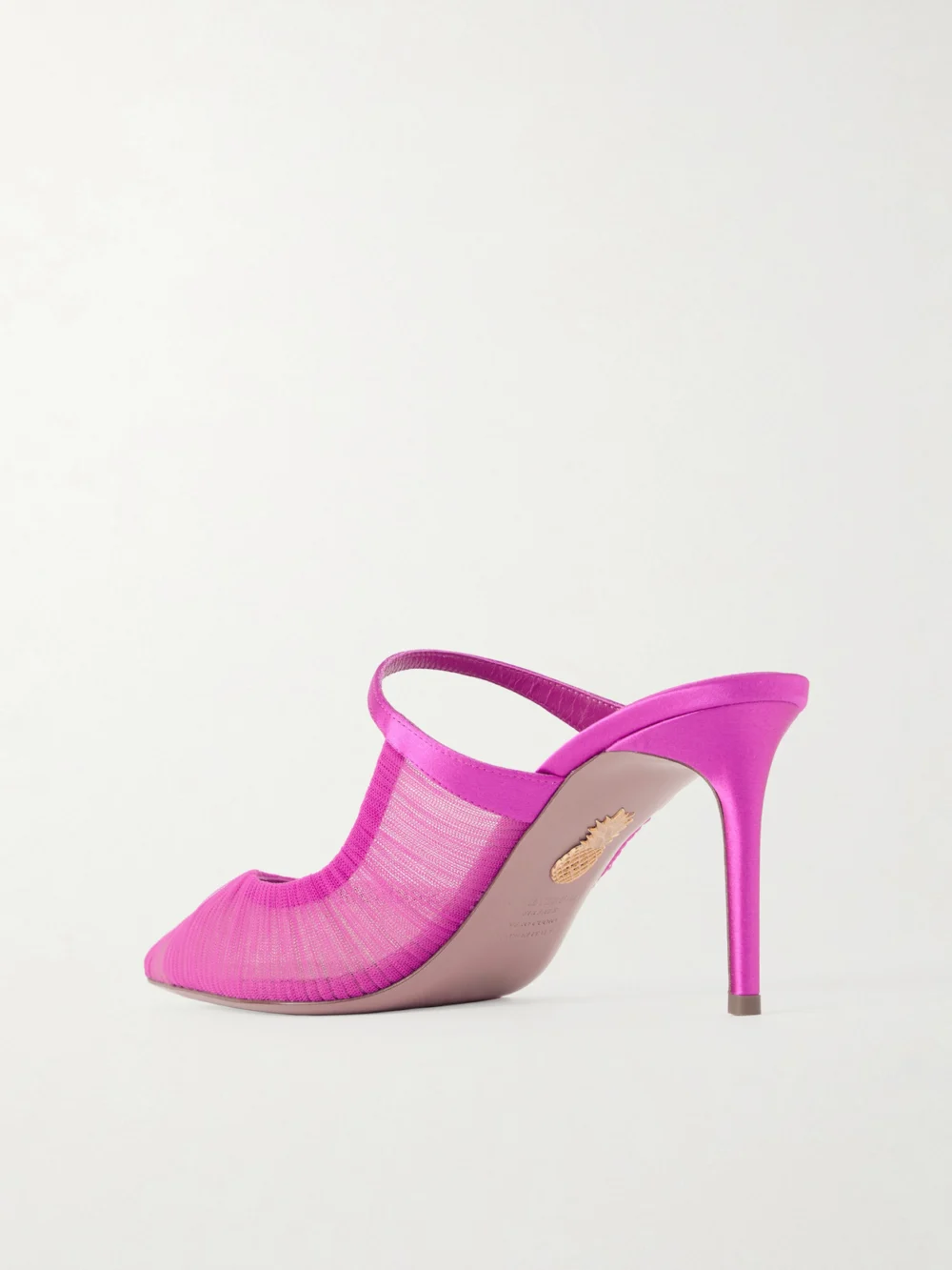 Back view of the Aquazzura Voile 75 Satin-trimmed Tulle Mules