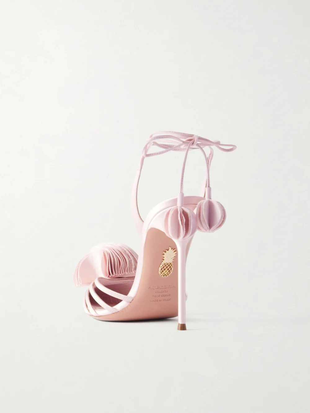 Back view of the Aquazzura Wild Bloom 105 Appliquéd Satin Pumps