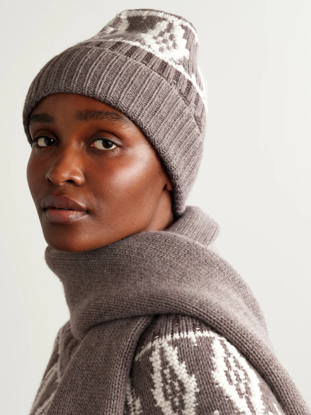 Arch4 Lorenz Fair Isle Cashmere Beanie, styled view