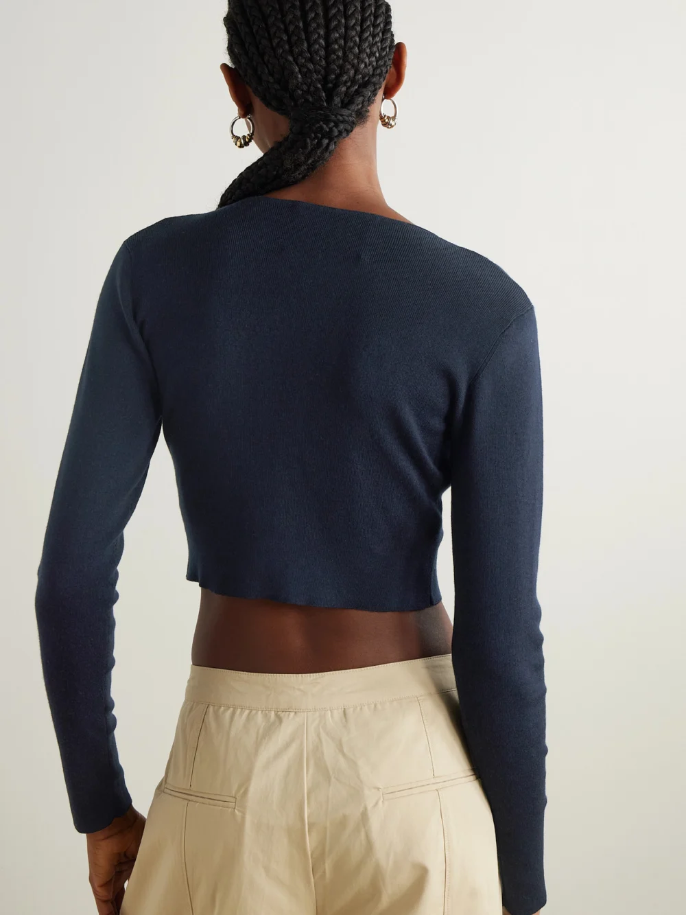 Back view of the Arch4 Naples Cropped Silk and Cashmere-blend Cardigan