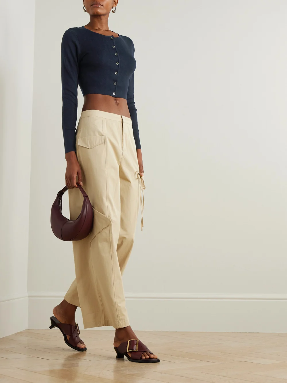 Arch4 Naples Cropped Silk and Cashmere-blend Cardigan, worn by a model
