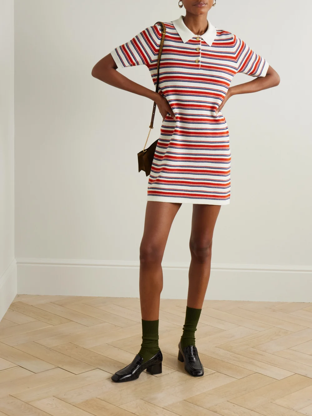 Arch4 Solva Striped Cotton, Silk and Cashmere-blend Mini Dress, worn by a model