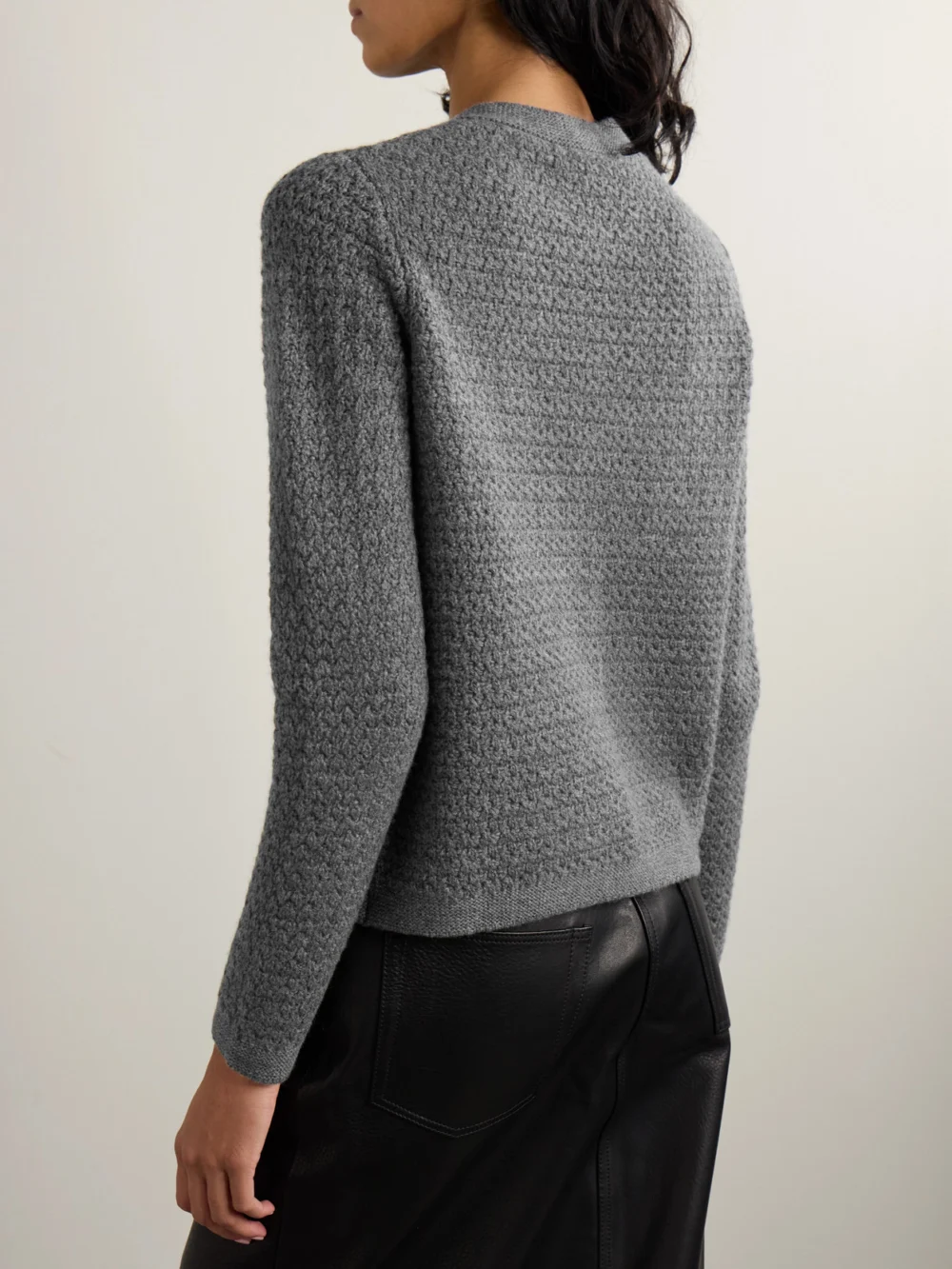 Back view of the Arch4 Tulip Crocheted Cashmere Cardigan