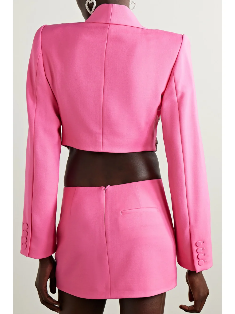 Back view of the Area Cropped Crystal-embellished Wool-blend Crepe Blazer