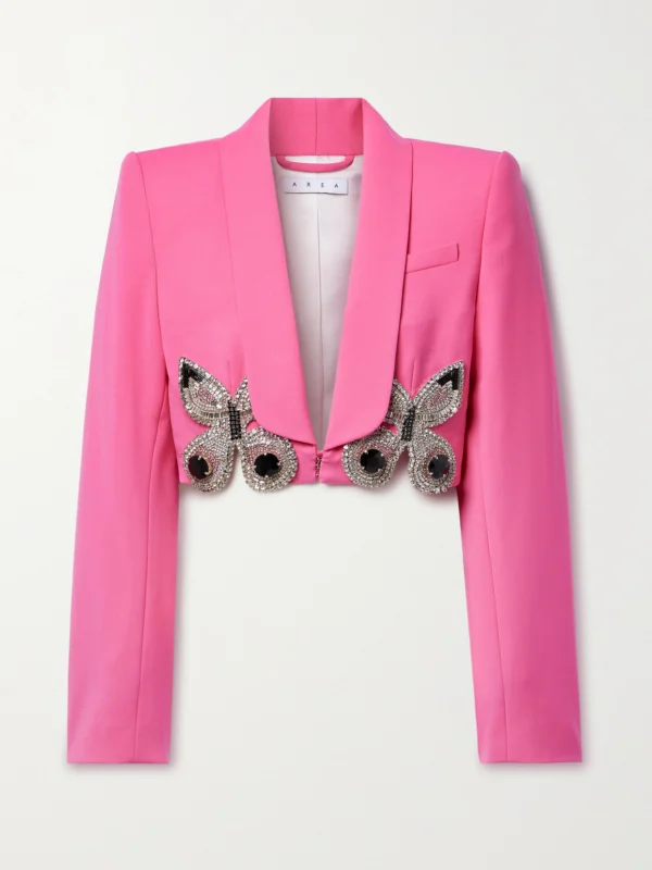 Area Cropped Crystal-embellished Wool-blend Crepe Blazer