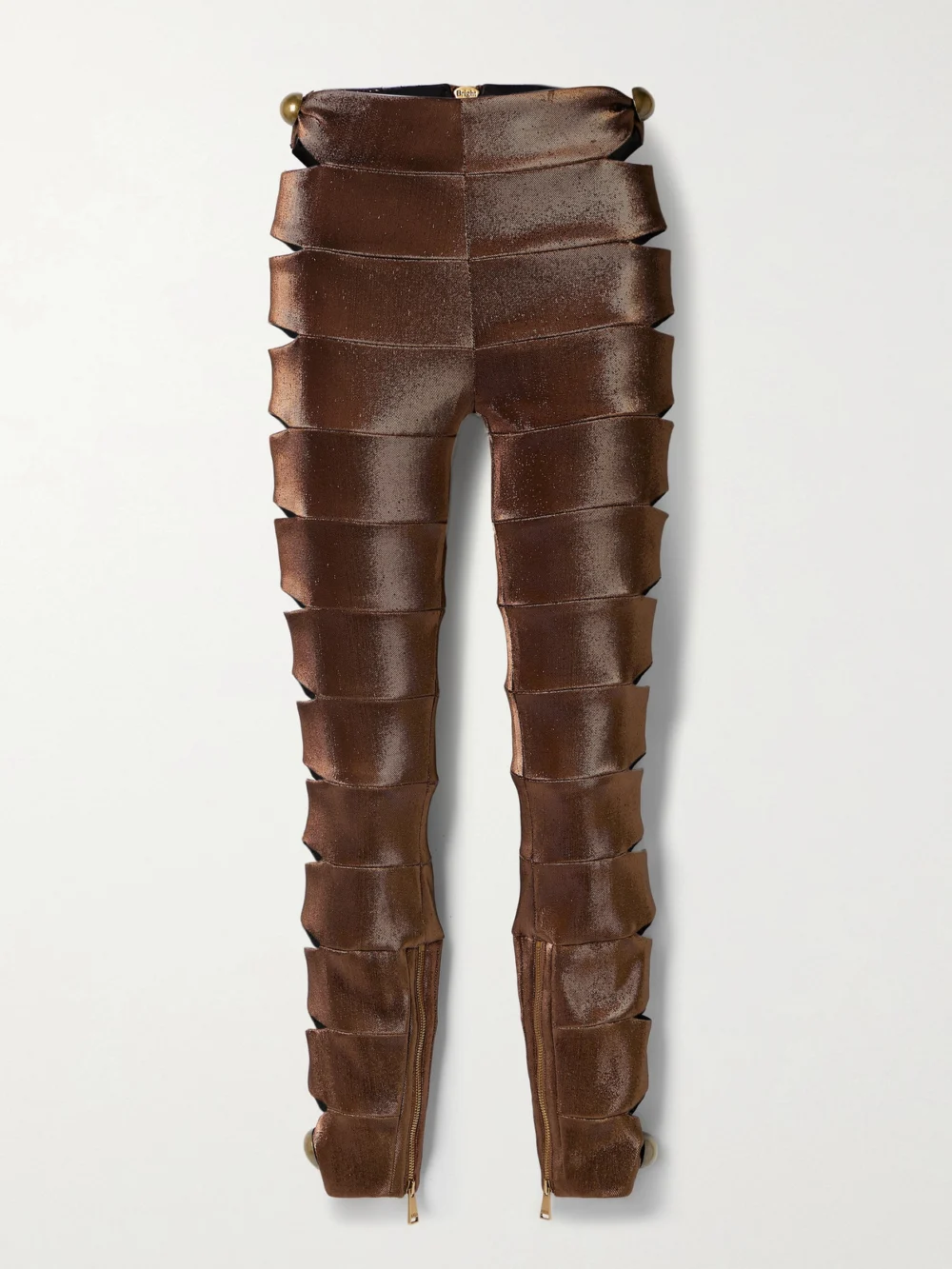 Area Embellished Cutout Metallic Stretch-twill Leggings in bronze