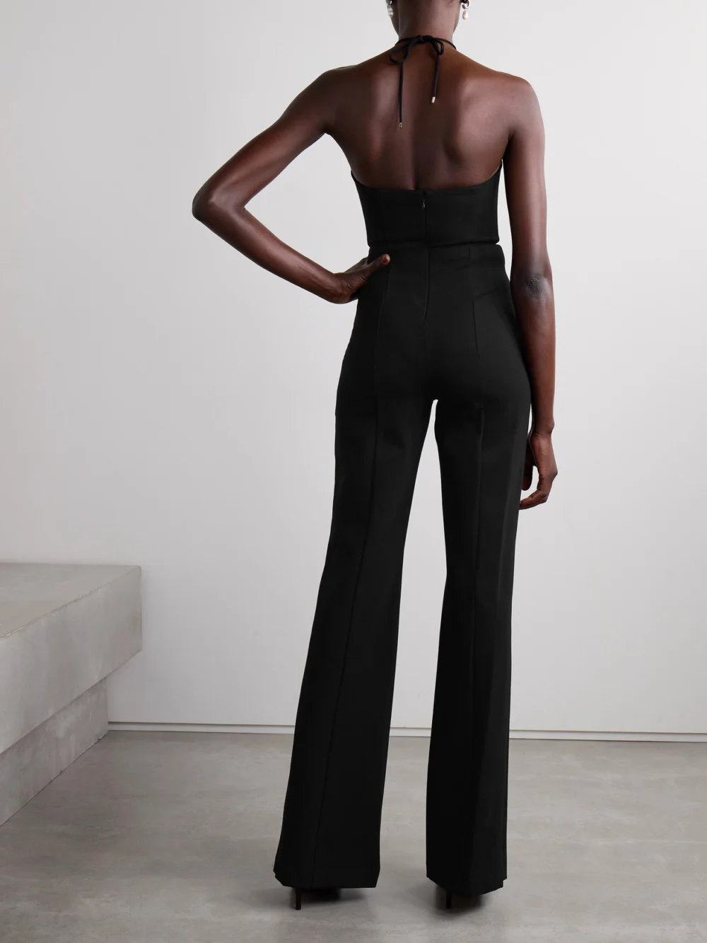 Back view of the Area Embellished Jersey Halterneck Jumpsuit