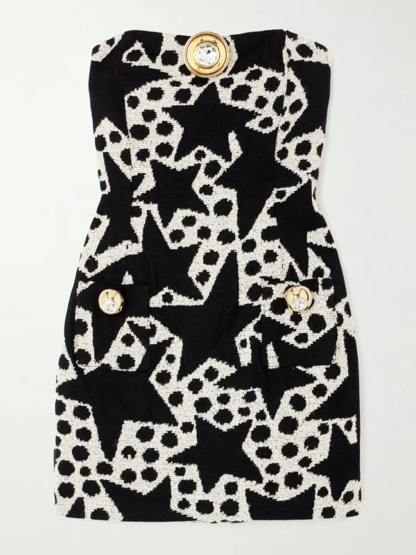 Area Strapless Embellished Cotton-blend Jacquard Mini Dress