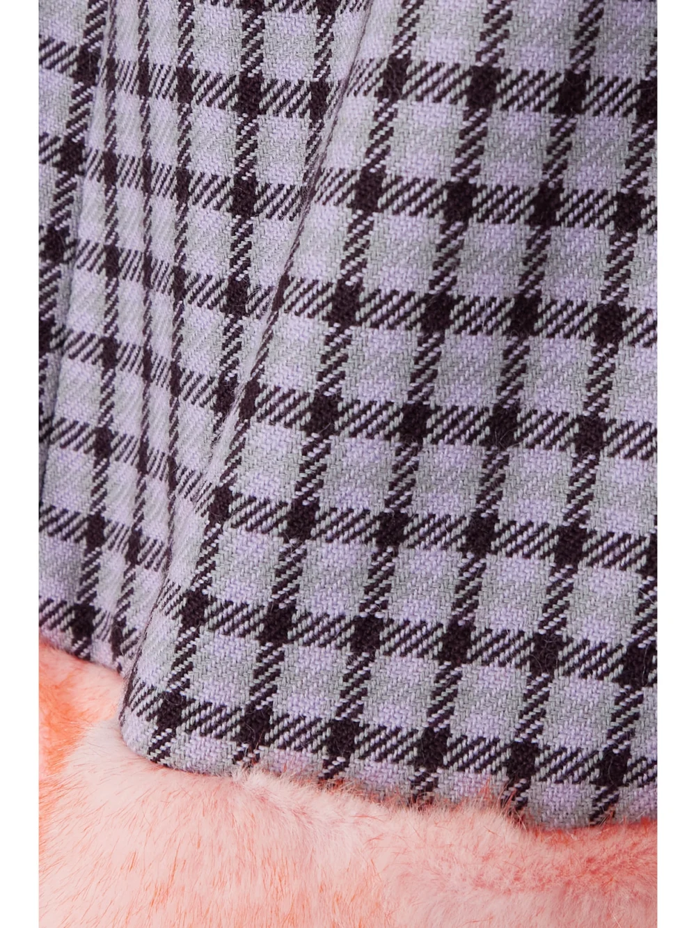Close-up detail of the Area Strapless Embellished Faux Fur-trimmed Houndstooth Wool-blend Mini Dress