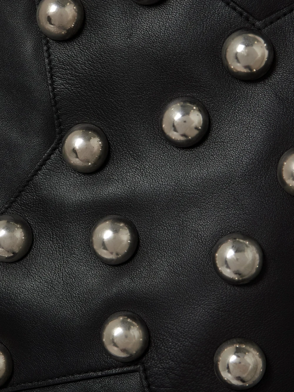 Close-up detail of the Area Studded Leather Mini Skirt