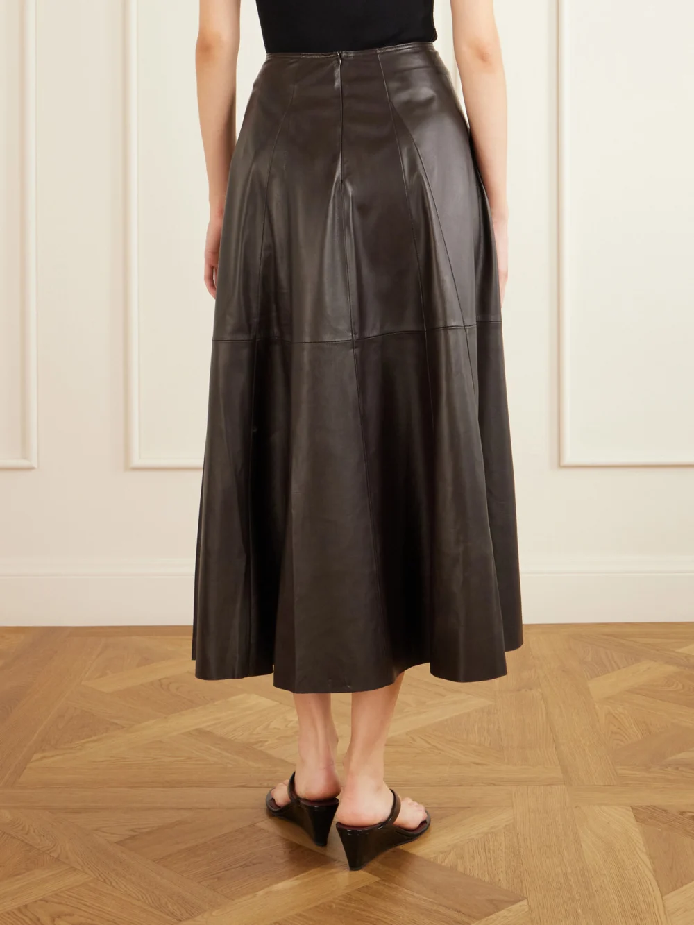 Back view of the Arma Eleni Paneled Leather Midi Skirt