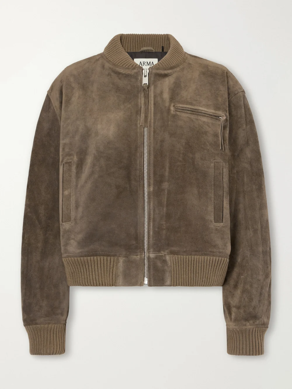 Arma Elysia Rib-trimmed Suede Bomber Jacket in army green