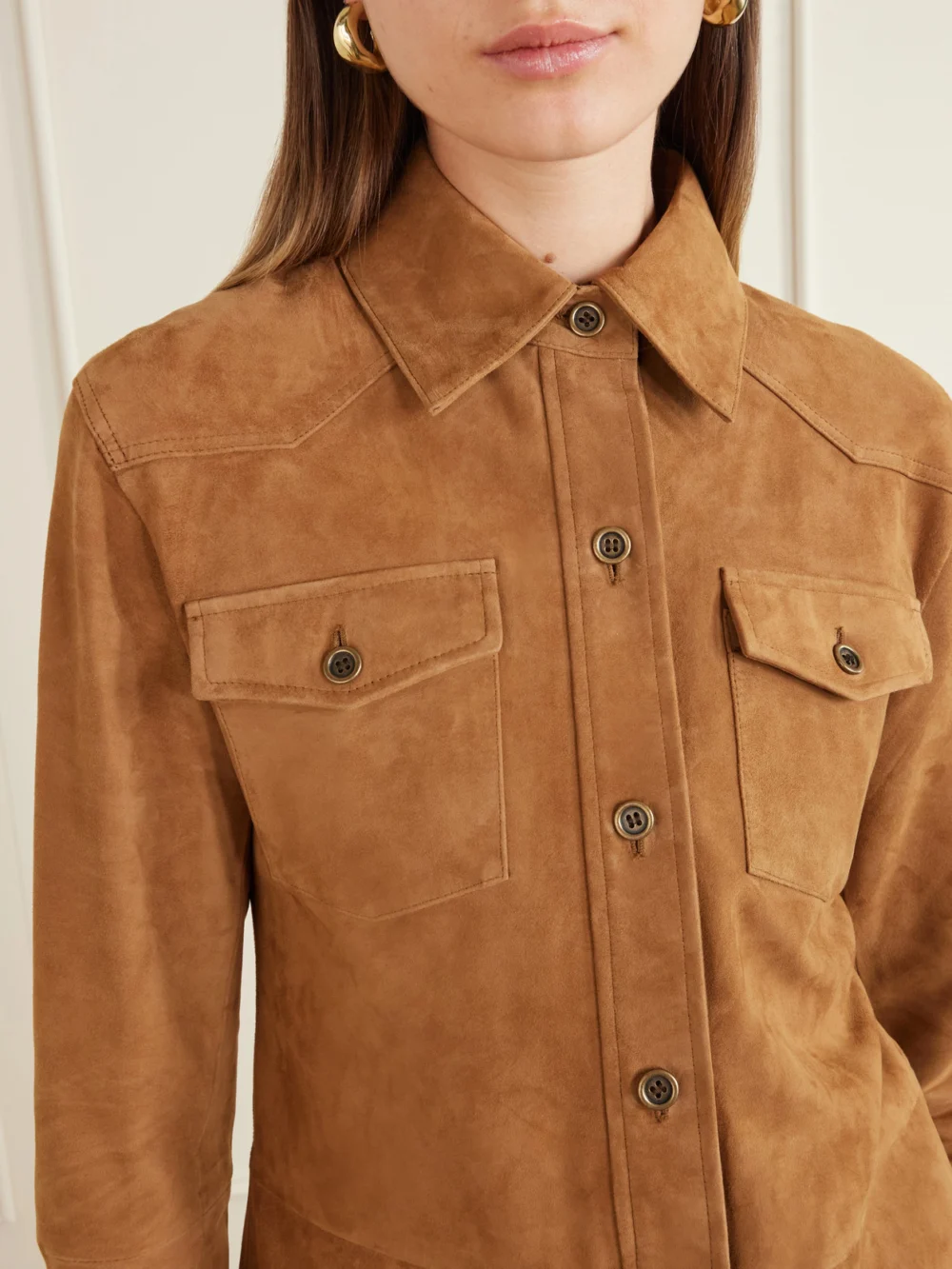 Close-up detail of the Arma Faye Suede Jacket