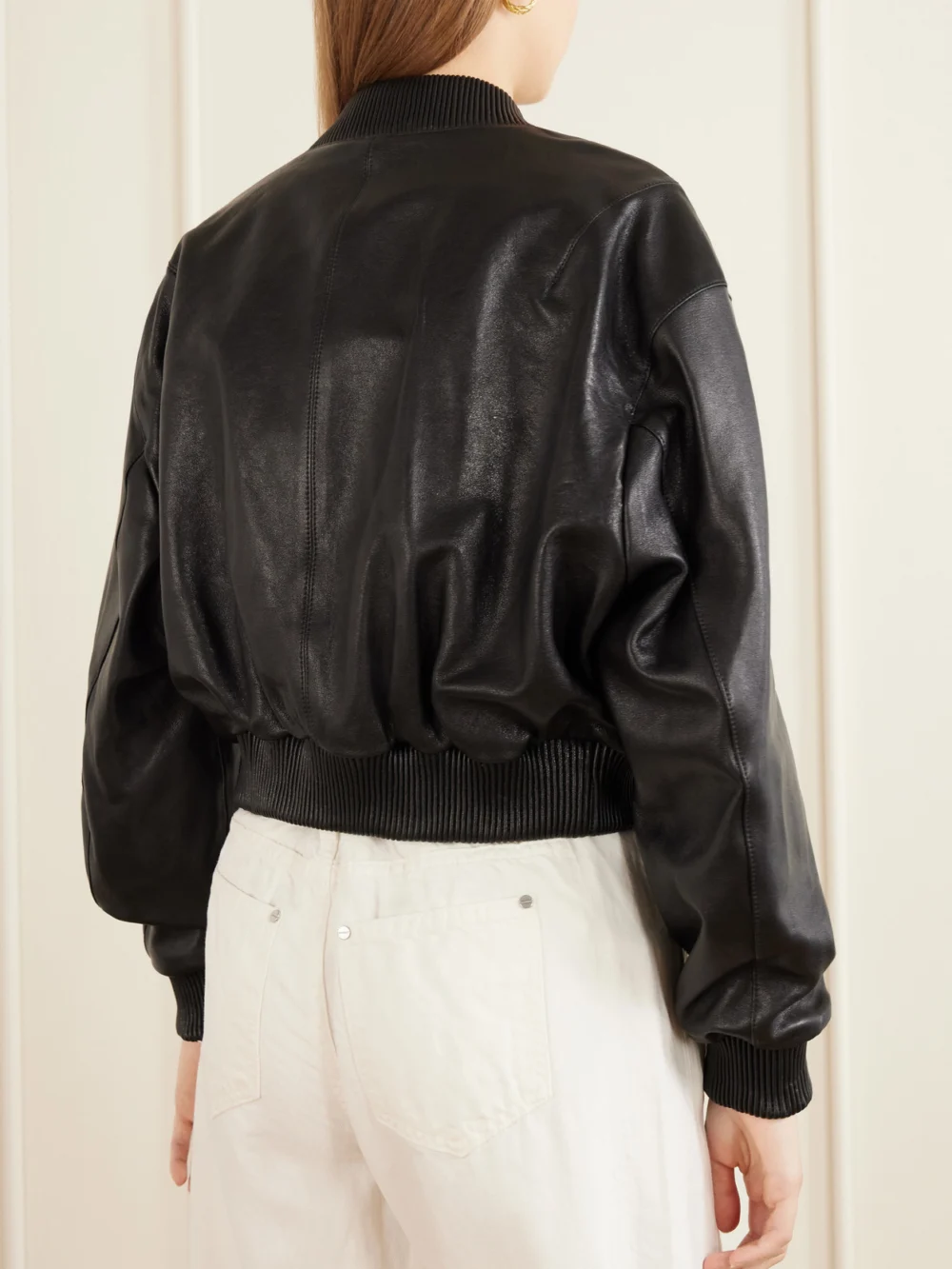 Back view of the Arma Hannan Leather Bomber Jacket