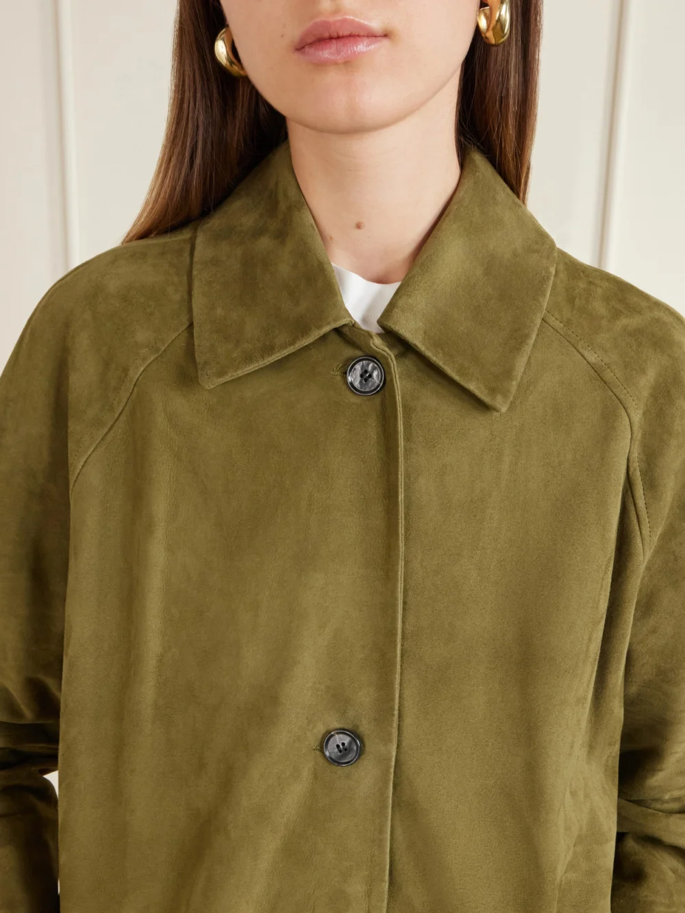 Close-up detail of the Arma Judy Suede Coat