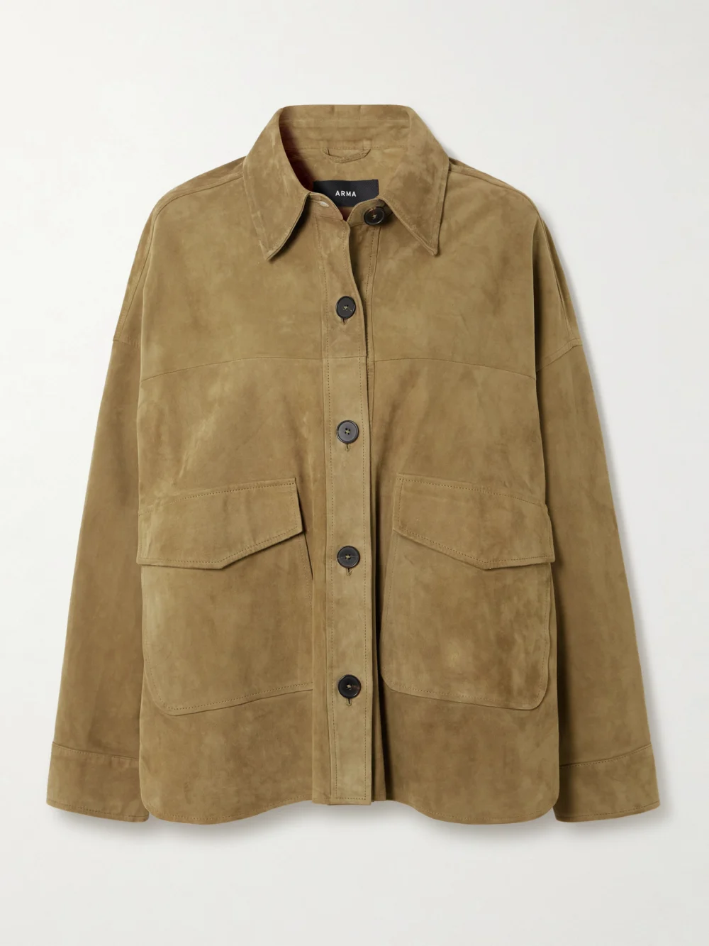 Arma Kaylee Oversized Paneled Suede Jacket in beige