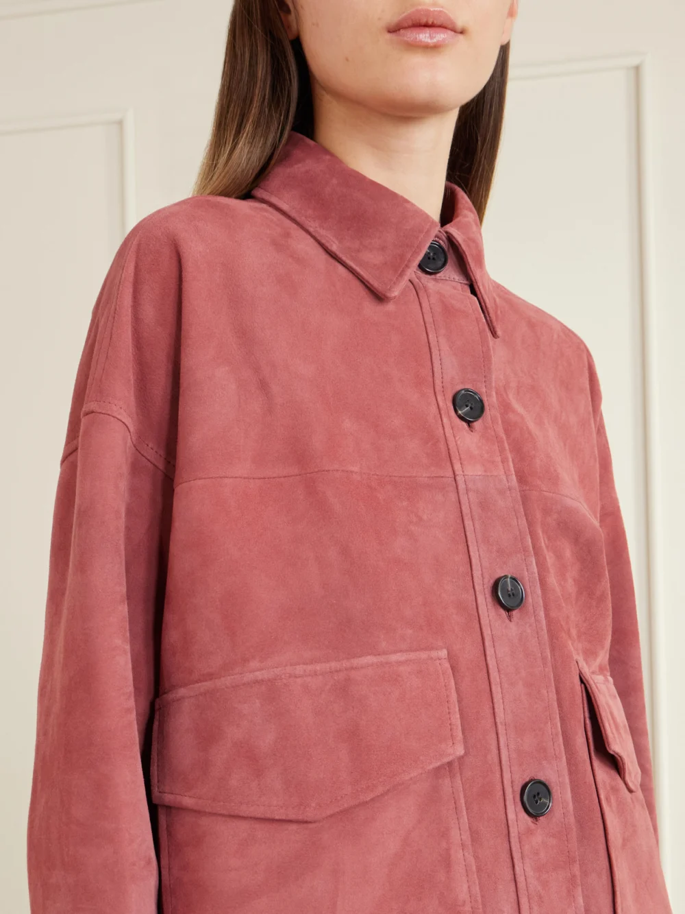 Close-up detail of the Arma Kaylee Paneled Suede Jacket