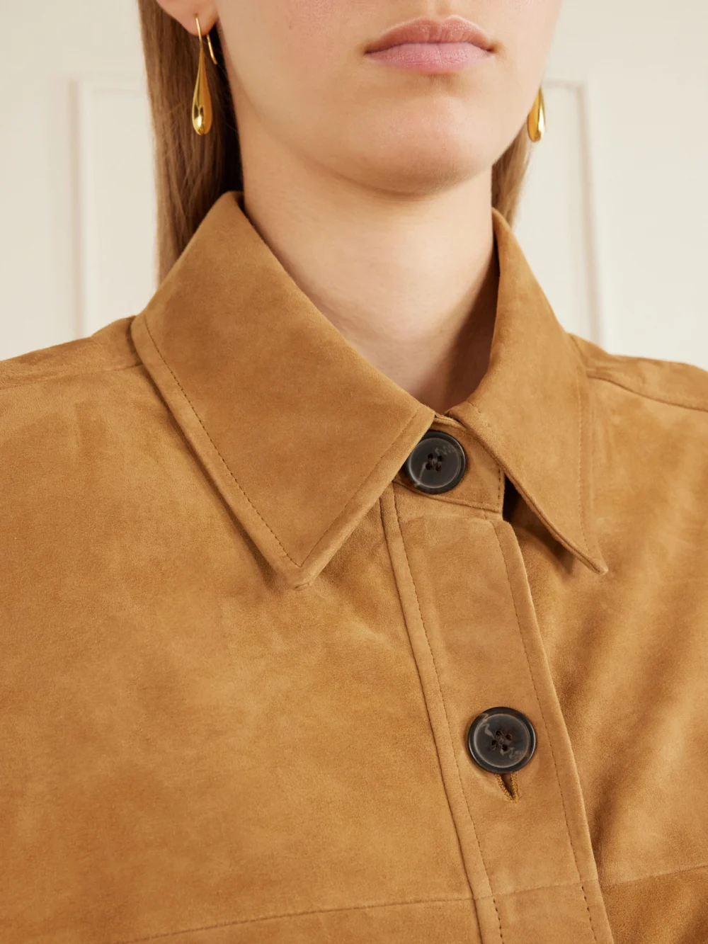 Close-up detail of the Arma Kaylee Paneled Suede Jacket