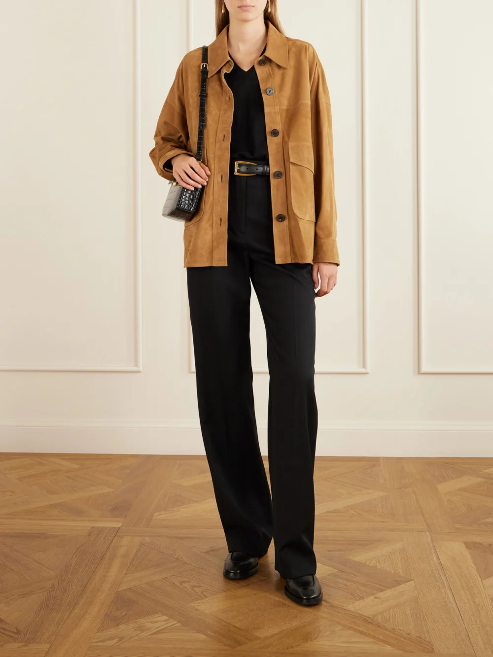 Arma Kaylee Paneled Suede Jacket, worn by a model