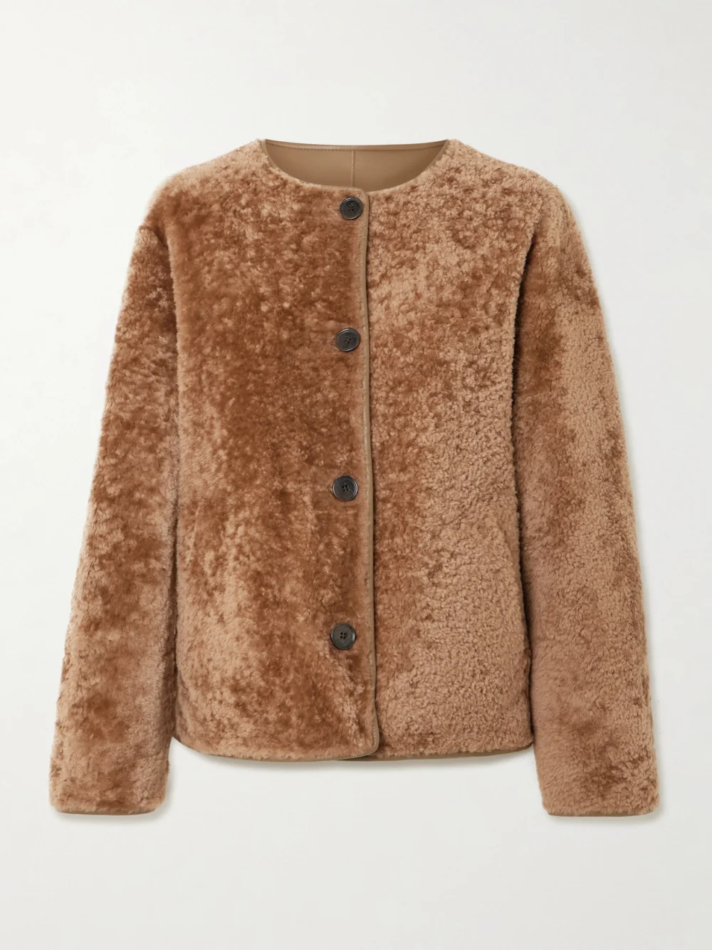 Arma Lucine Reversible Leather and Shearling Jacket in light brown