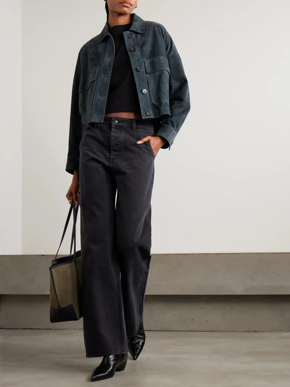 Arma Miri Cropped Suede Jacket, worn by a model