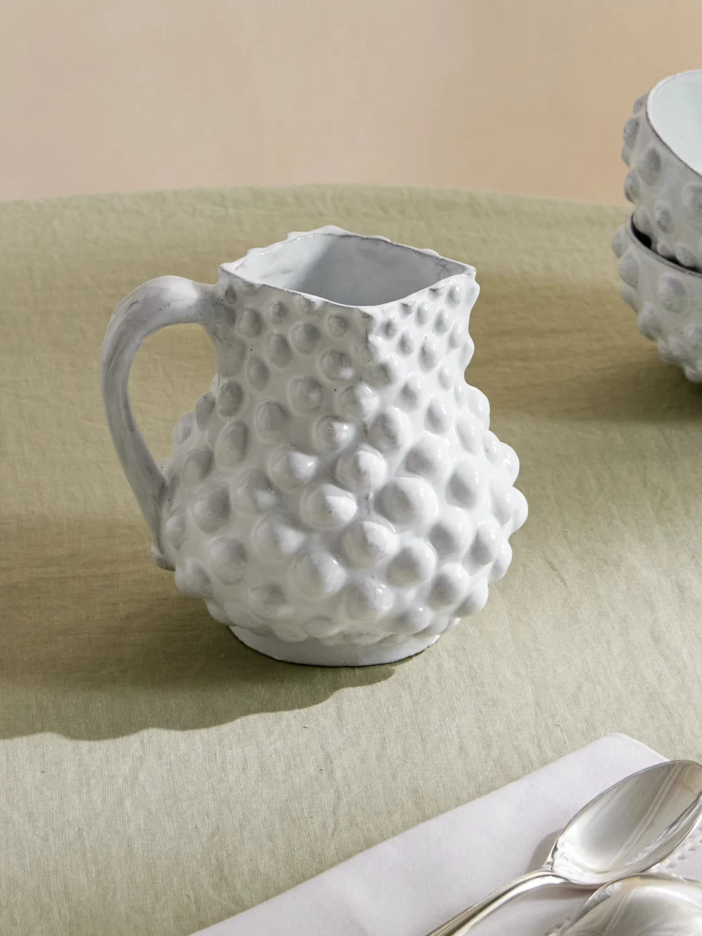 Astier De Villatte Adélaïde Glazed Ceramic Pitcher, styled view
