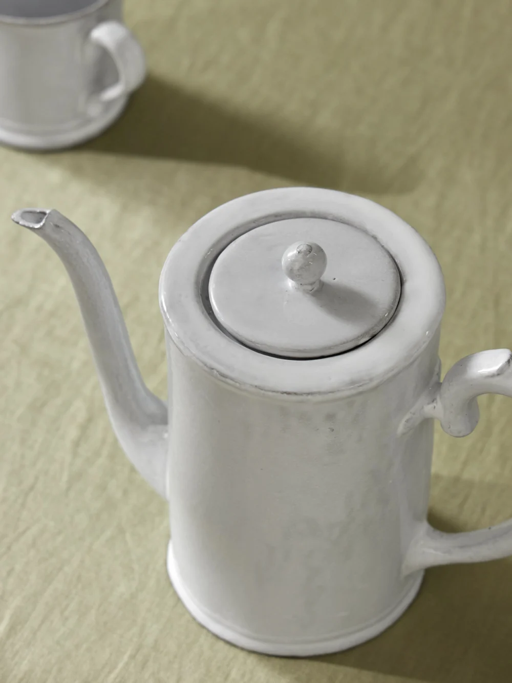 Close-up detail of the Astier De Villatte Colbert Small Ceramic Coffee Pot