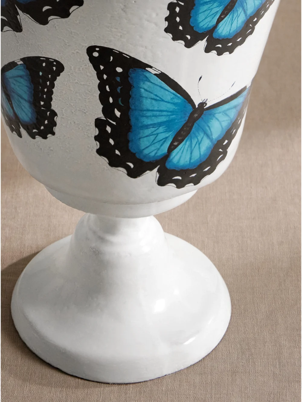 Close-up detail of the Astier De Villatte + John Derian Blue Butterflies Printed Ceramic Vase