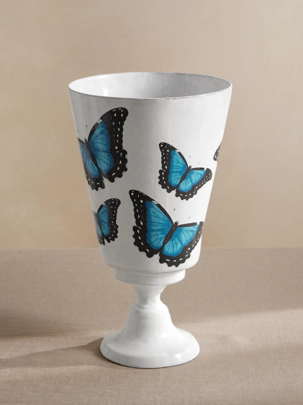Astier De Villatte + John Derian Blue Butterflies Printed Ceramic Vase in white