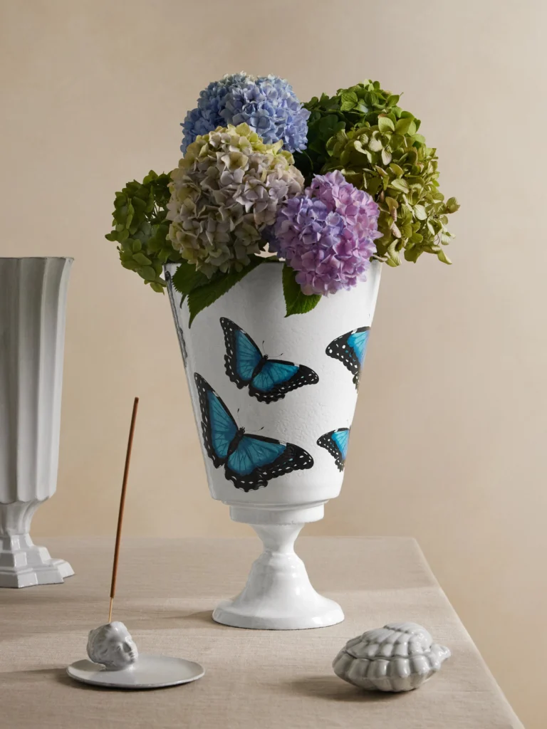 Astier De Villatte + John Derian Blue Butterflies Printed Ceramic Vase