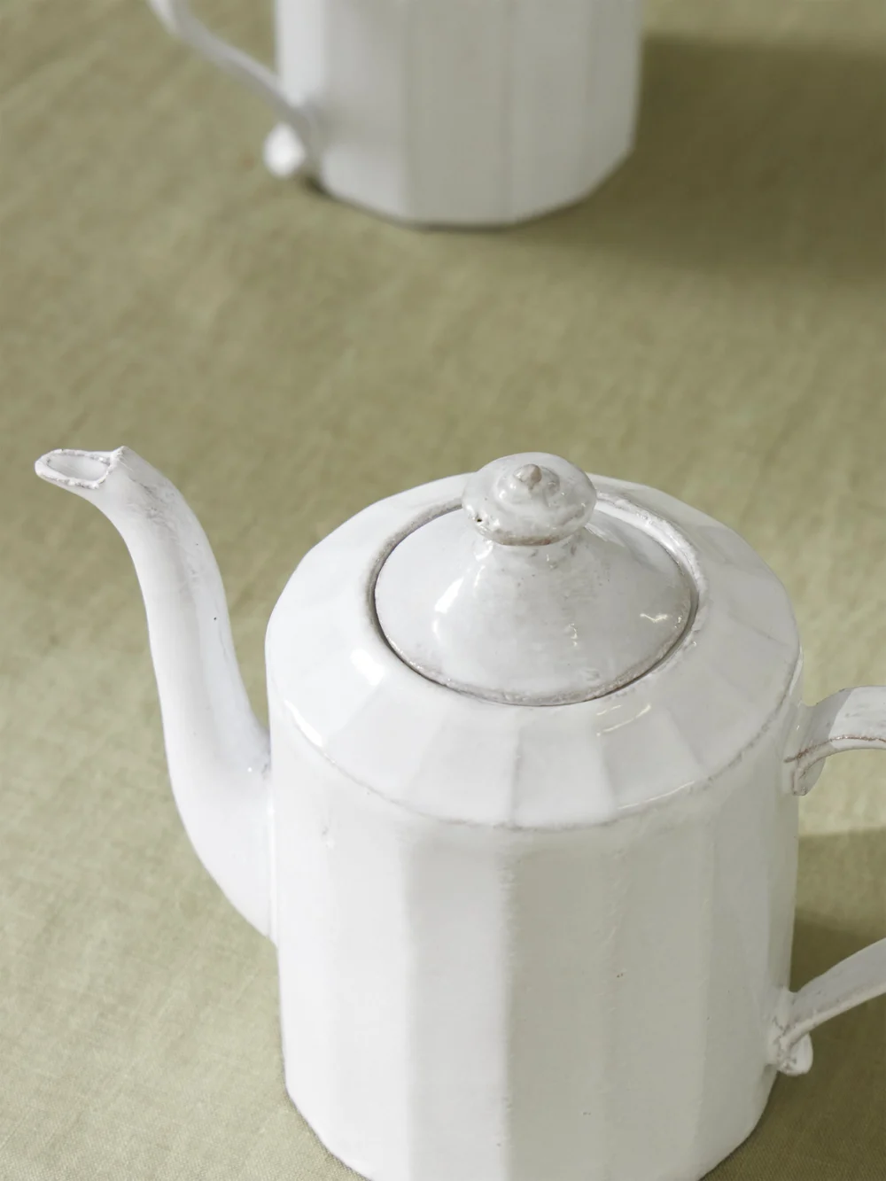 Close-up detail of the Astier De Villatte Octave Glazed Ceramic Teapot