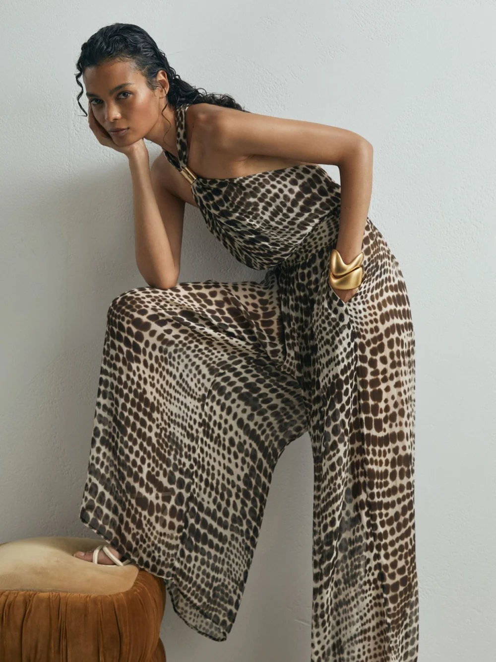 Atelier Atelier Animal-print Wide-leg Jumpsuit, Chocolate