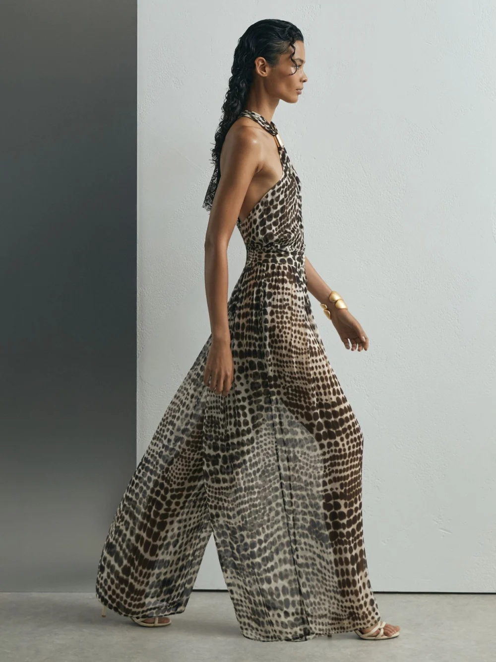 Atelier Atelier Animal-print Wide-leg Jumpsuit, Chocolate, view 4