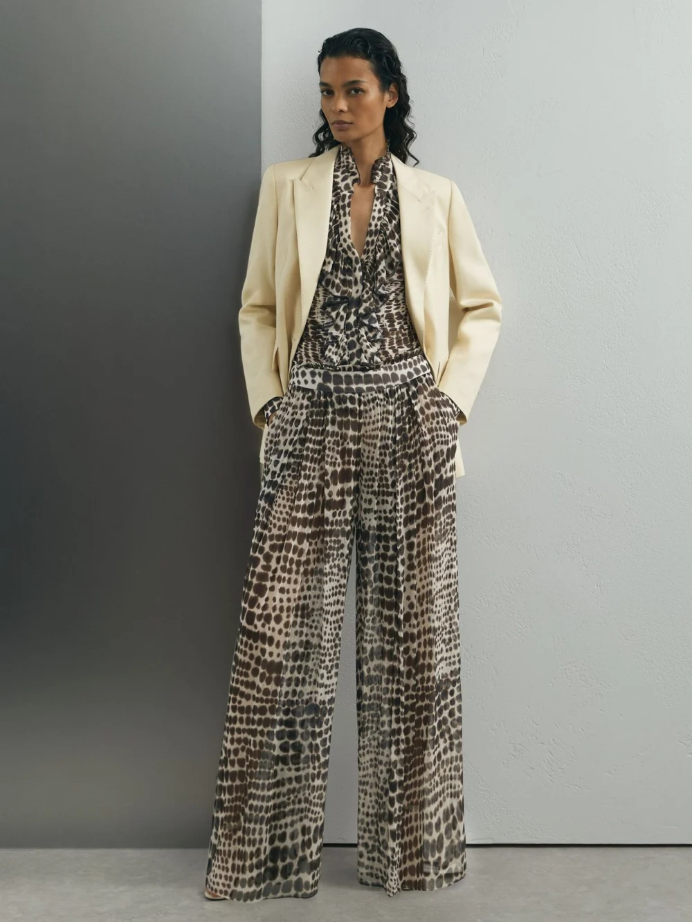 Atelier Atelier Animal-print Wide-leg Trousers, Chocolate