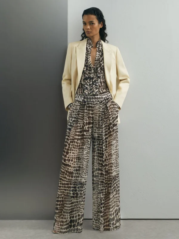 Atelier Atelier Animal-print Wide-leg Trousers, Chocolate