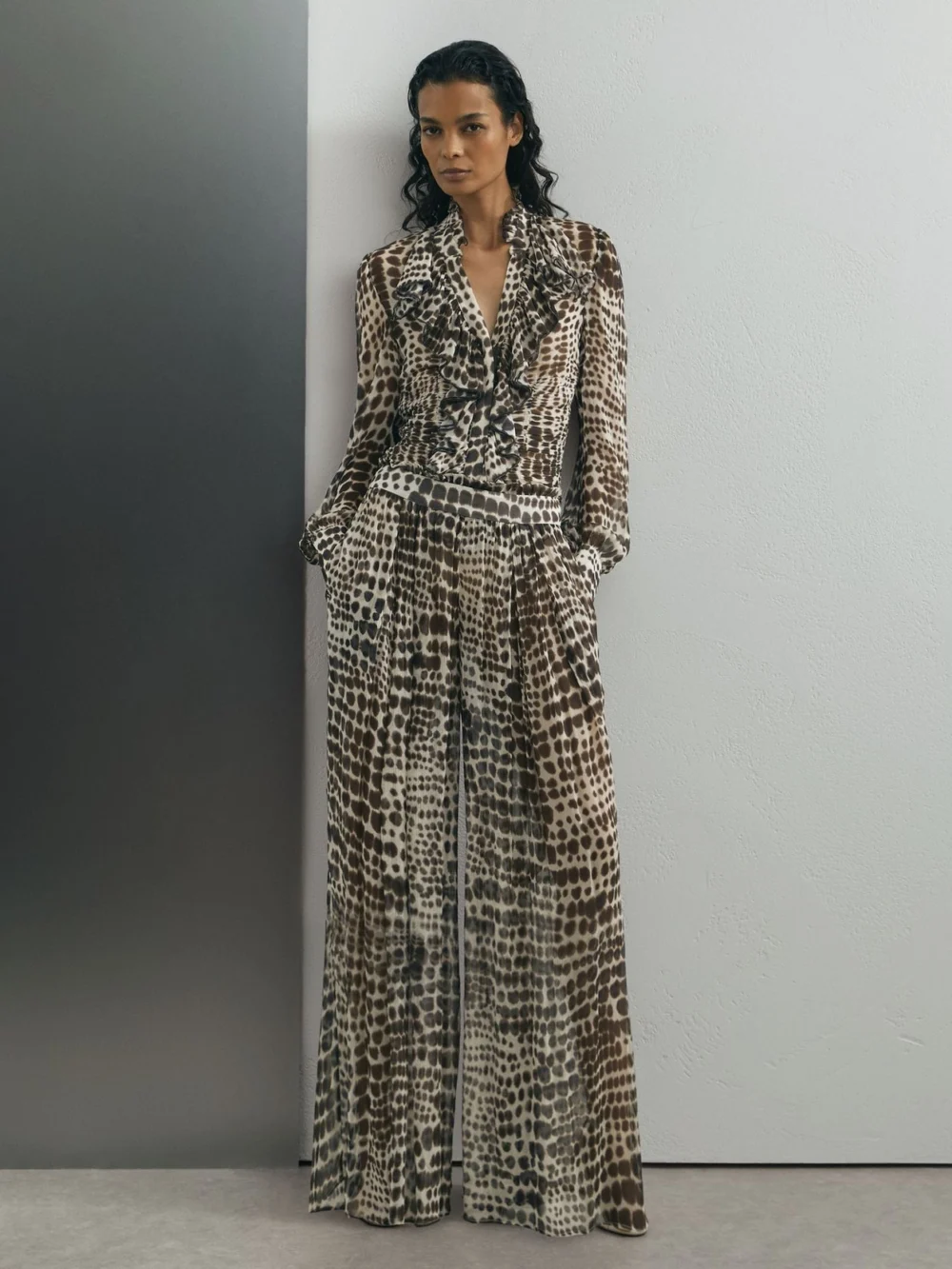 Atelier Atelier Animal-print Wide-leg Trousers, Chocolate, view 4