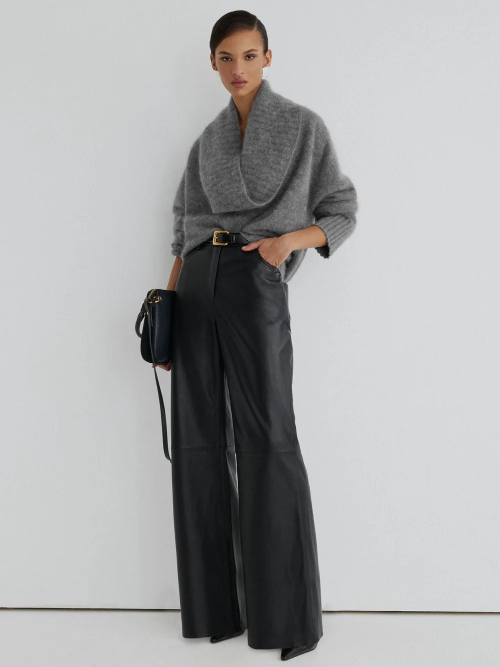 Atelier Atelier Brushed Cashmere Cowl-neck Jumper, Grey, view 3
