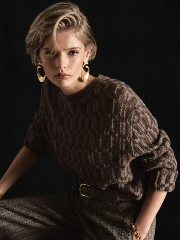 Atelier Atelier Cashmere-silk Geometric-knit Jumper, Neutral & Brown