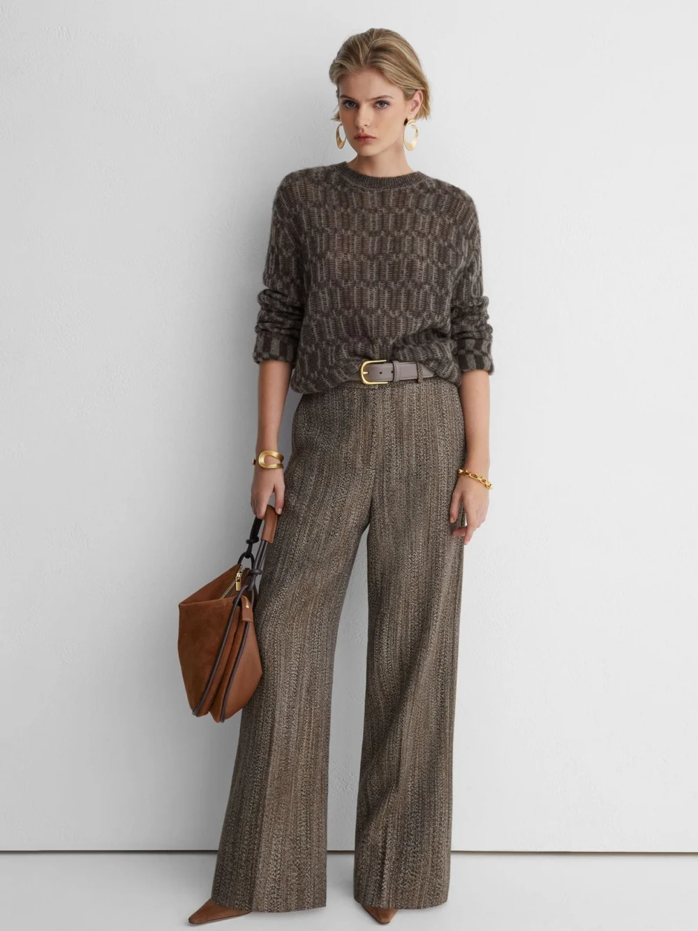 Atelier Atelier Cashmere-silk Geometric-knit Jumper, Neutral & Brown, view 4