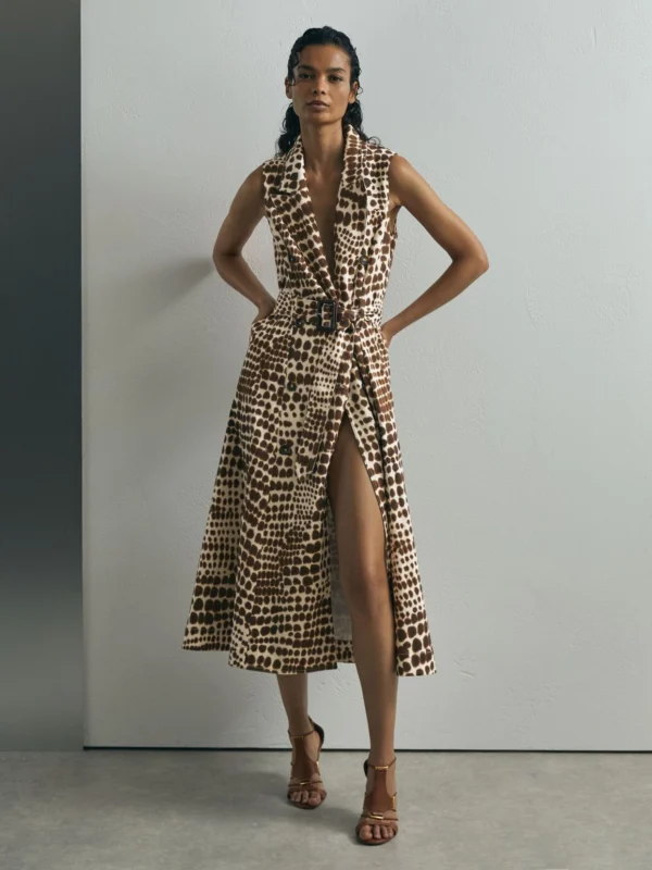 Atelier Atelier Cotton Animal-print Tailored Dress, Brown